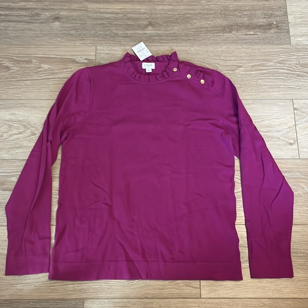 JCrew Factory Womens L Ruffle sweater with buttons BC568